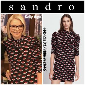 Sandro ruched sleeve tattoo print dress 1/S